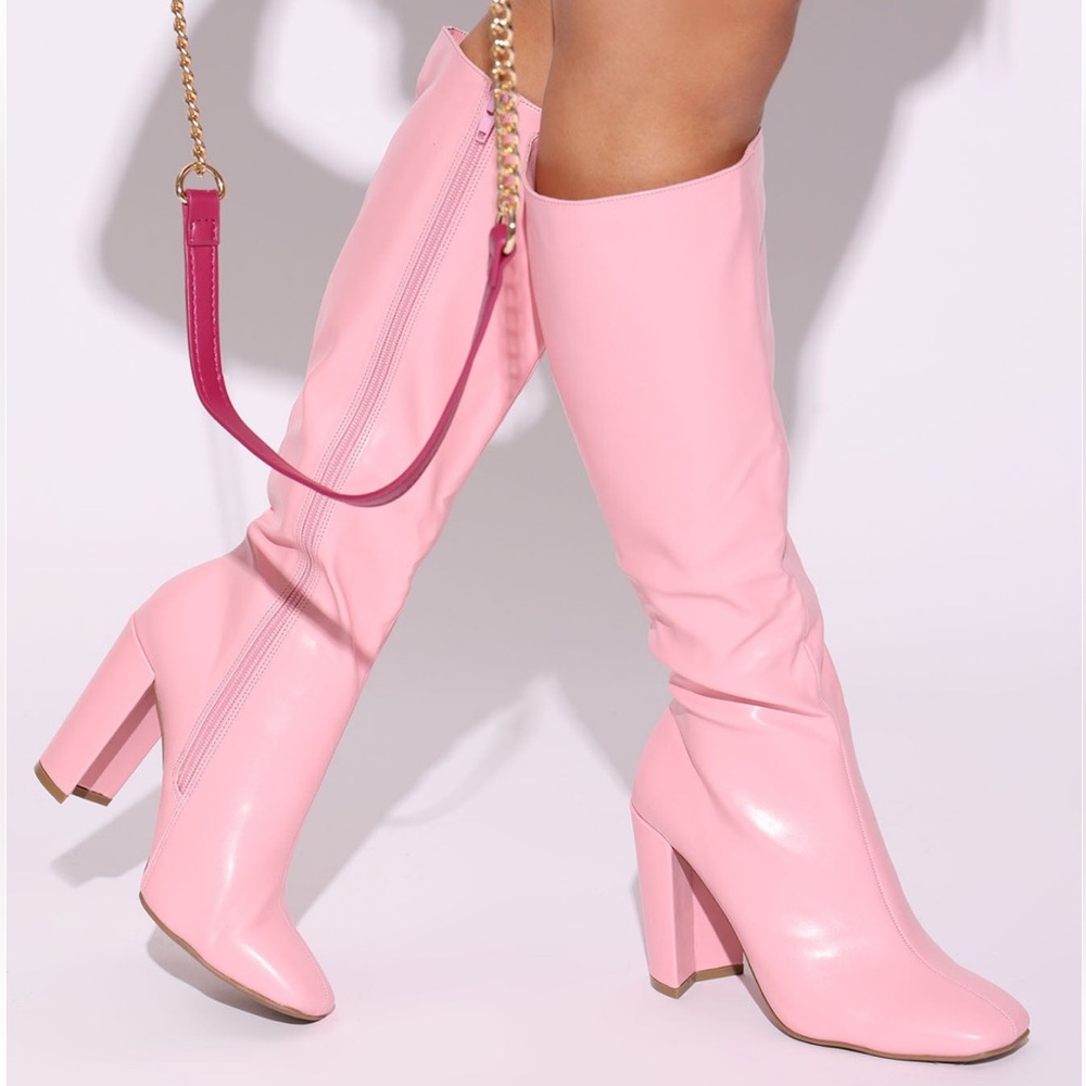 Pink Knee High Boots